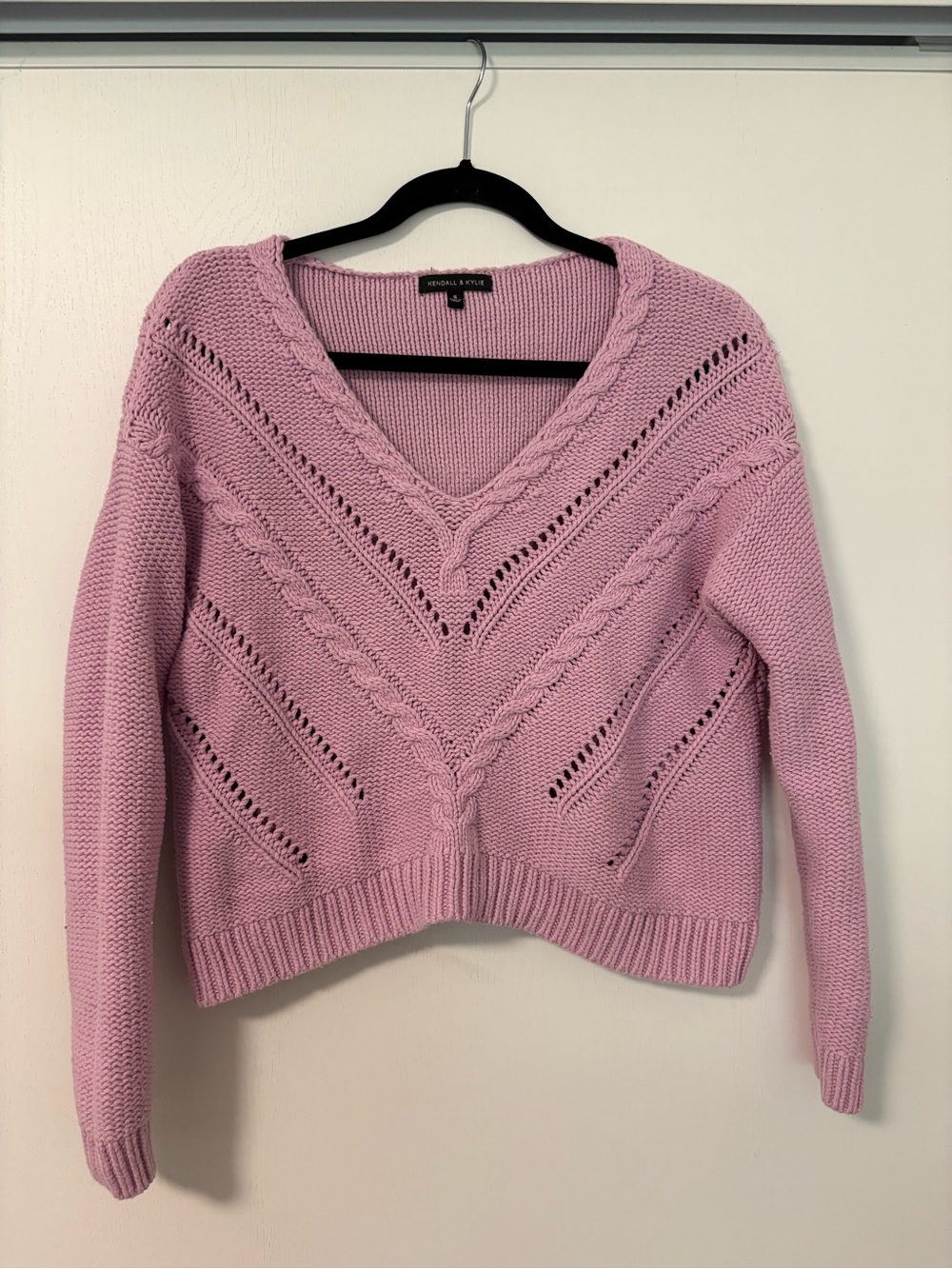 Kendall & Kylie Pink V-Neck Cable & Openwork Knit Sweater